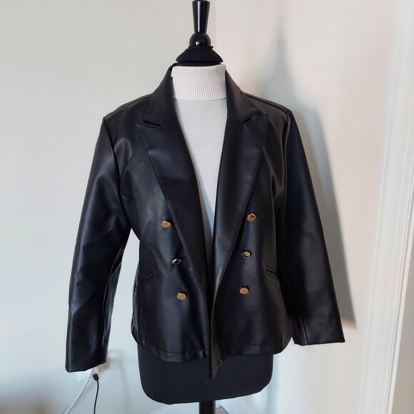 Marc New York black faux leather blazer with gold buttons. Sz XL. - Picture 1 of 4